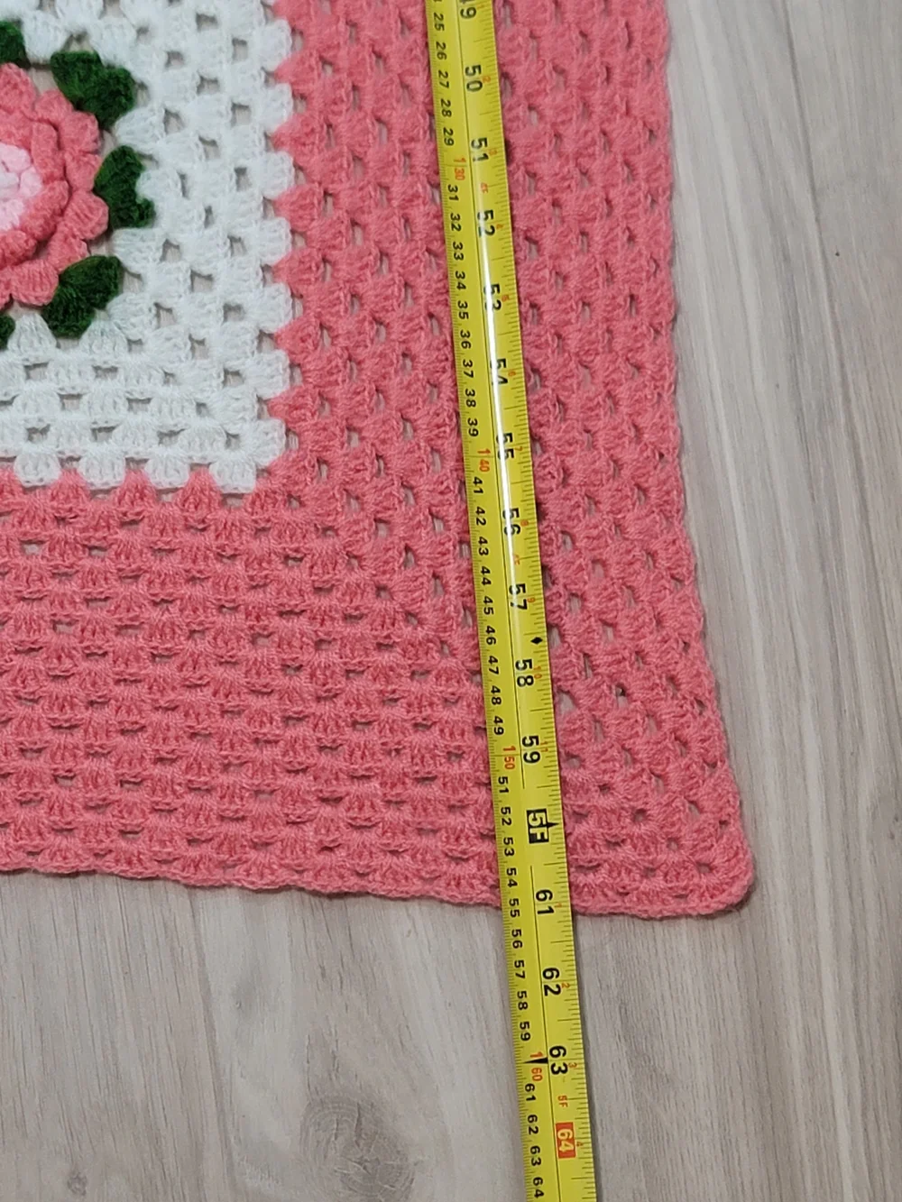 Handmade Crochet Yarn Pink And White 3d Rose Afghan Blanket  77 x 61